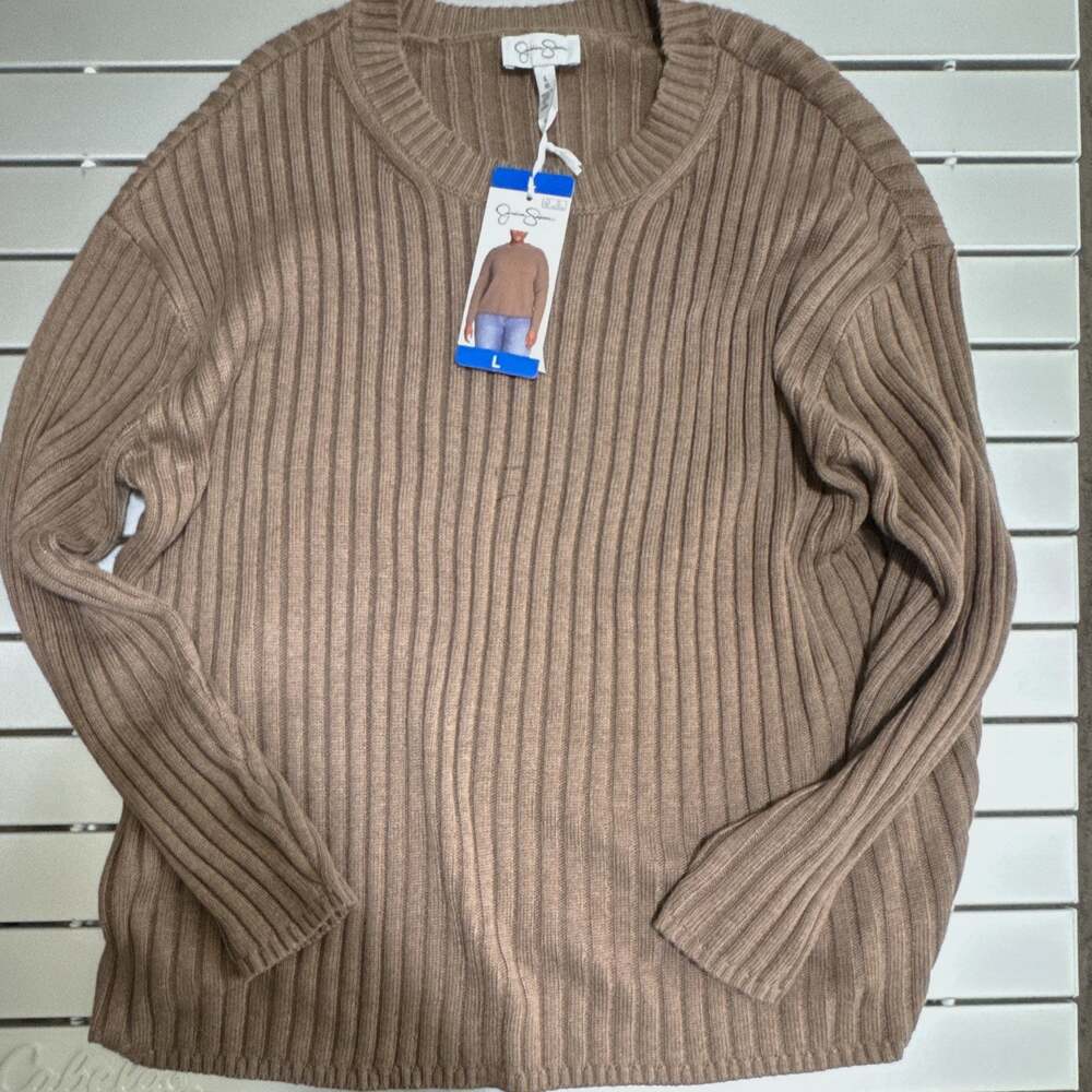 Jessica Simpson Brown Crew Neck Ribbed Knit Pullover Sweater Women's L